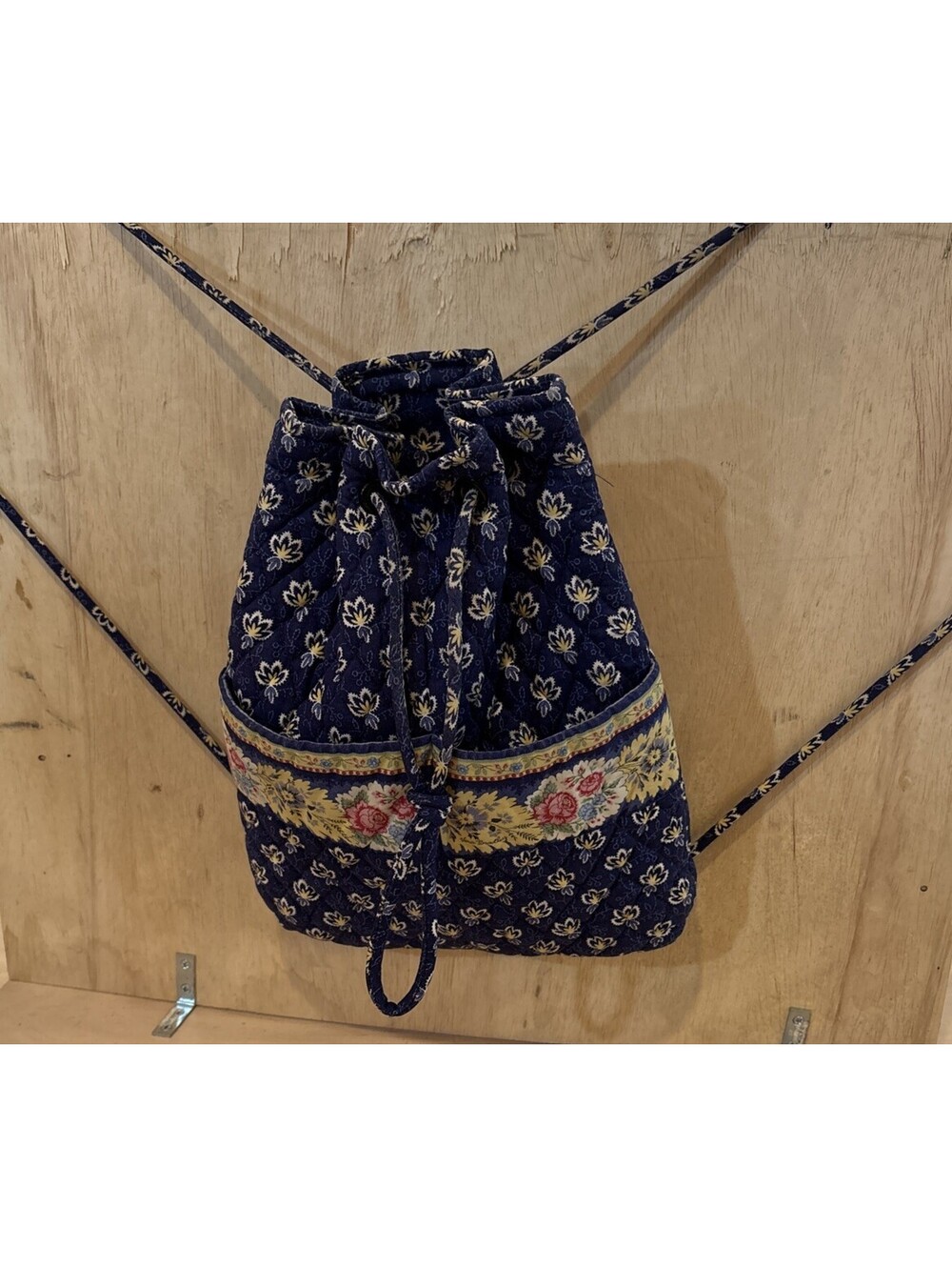 Vera Bradley Ditty Bag Maison Blue Drawstring Backpack, Retired Print